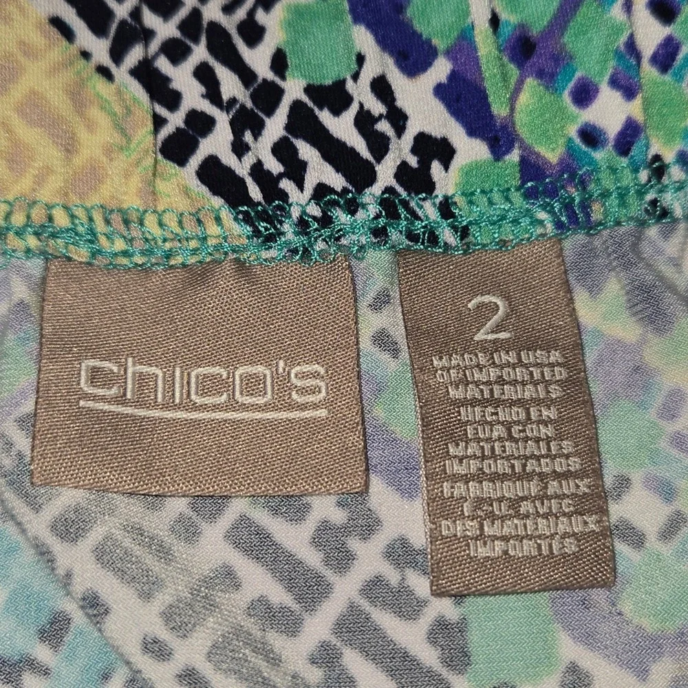 Chicos Geometric‎ Mosaic Maxi Skirt Blue Teal Purple Women Size 2 Large Stretch